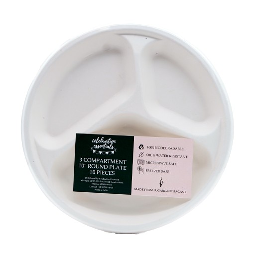 Celebrations Bagasse Three-Way Round Plate 10-Inch