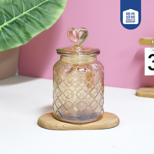 678 Butterfly Love Flower Amber Mesh Glass Storage Jar