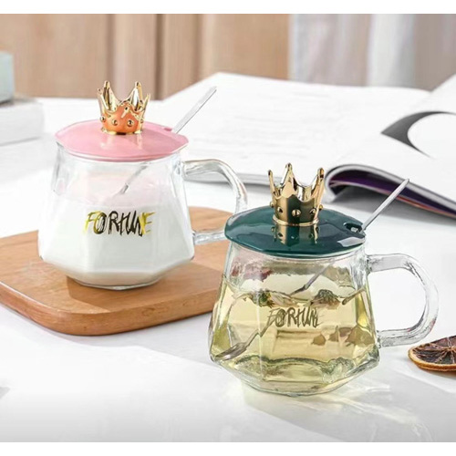 Crown Lid Glass Handle Cup Small Spoon