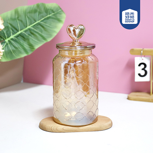679 Butterfly Love Flower Amber Mesh Glass Storage Jar