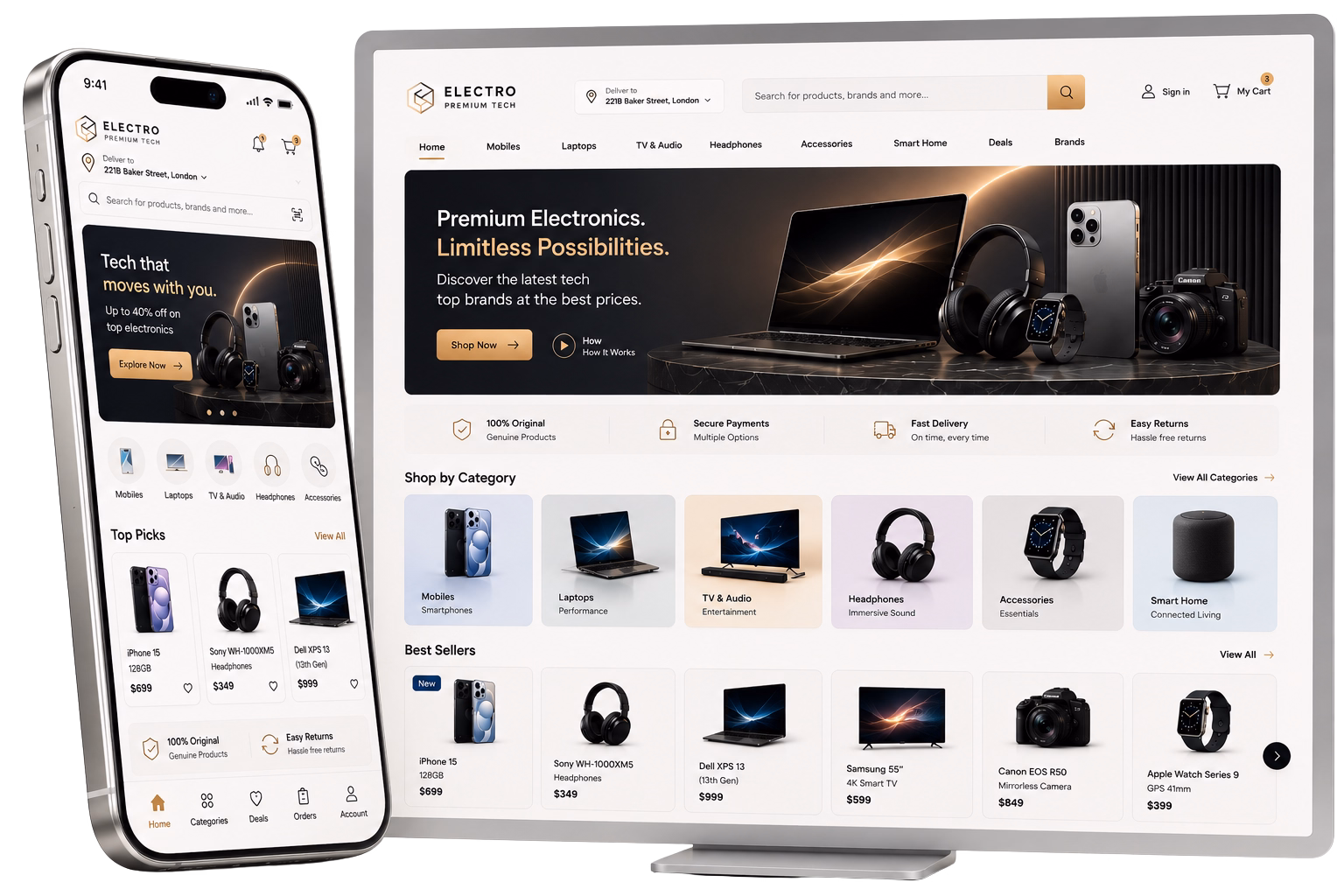 Rodeo Electronics commerce platform on desktop